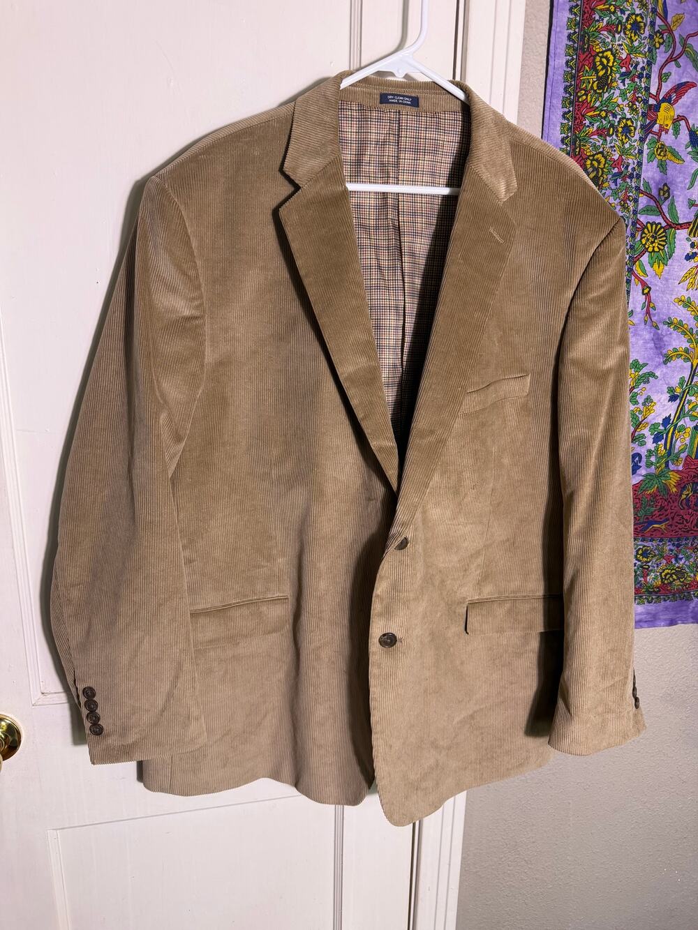 Saddlebred 48R Corduroy Blazer Tan Brown Cotton Sport Coat Plaid Lined